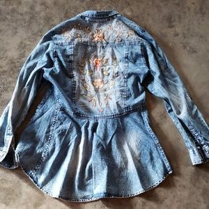 Embroidered Denim Button Down Shirt